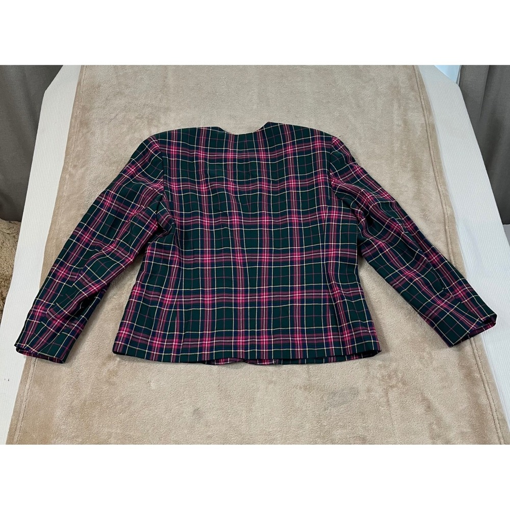Vtg Pendleton Wool Skirt Suit Set Women 16 Green Pink Plaid Blazer Pleated Skirt - Picture 6 of 16